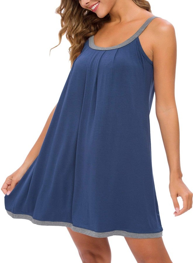 AVIIER Womens Nightgown Soft Cotton Sleeveless Sleep Shirts Wide Strap Nightshirts Full Slip Sleepwear Blue L - Image 3